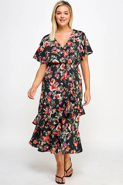 Plus Size Ruffled Midi Dress - SS2466P-D