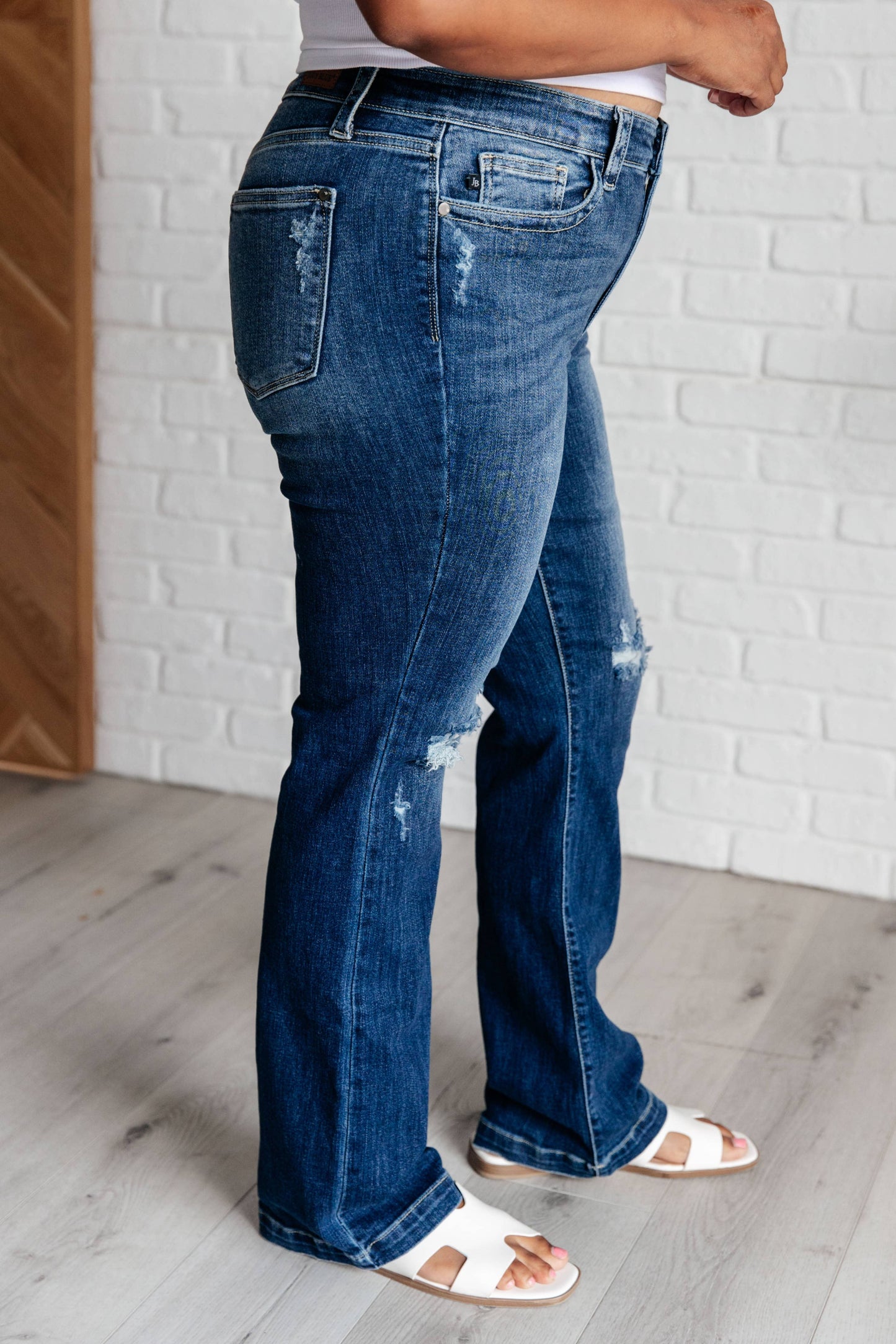 Judy Blue Mid Rise Distressed Bootcut Jeans