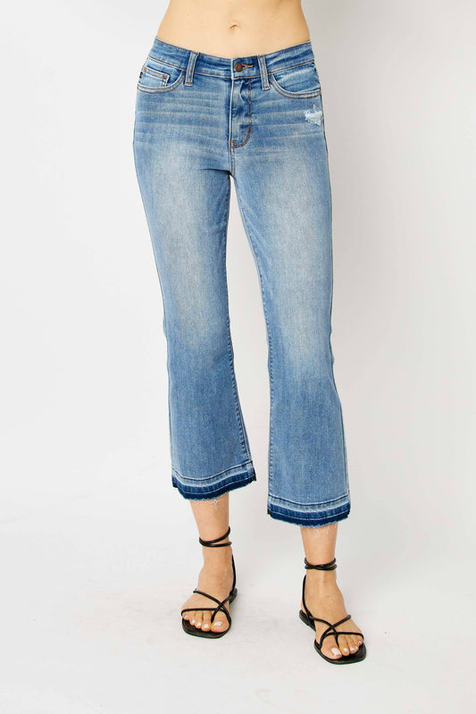 Judy Blue Mid Rise Release Hem Cropped Bootcut