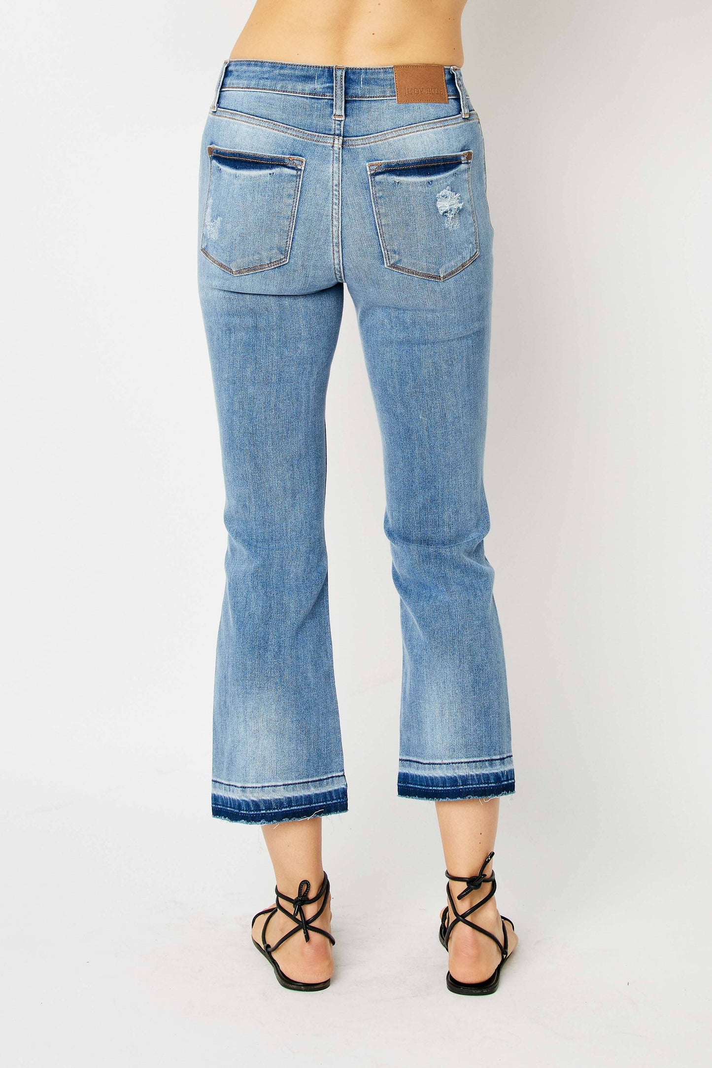 Judy Blue Mid Rise Release Hem Cropped Bootcut