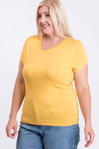 Plus Size V Neck Basic Short Sleeve Solid Tee Cotton Top