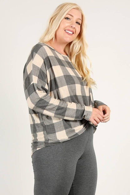 Plus Size Check Print Sweatshirt - Plus Size Clothing