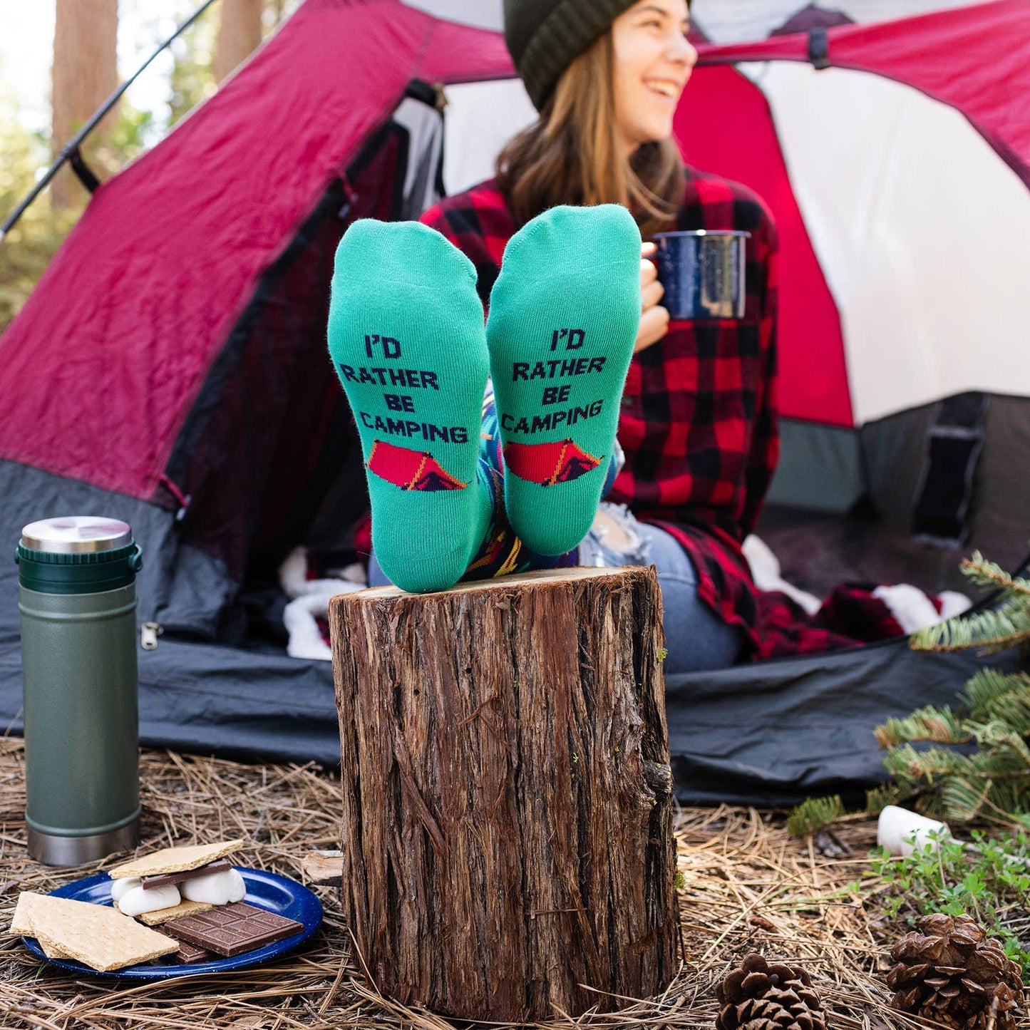 I'd Rather Be Camping Socks (Purple/Teal) Socks