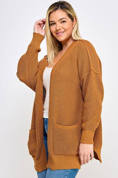 Crochet Sweater Knit Cardigan - Plus Size Clothing CL2406P