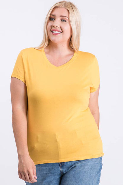 Plus Size V Neck Basic Short Sleeve Solid Tee Cotton Top