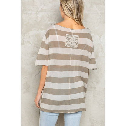 Half Sleeves Striped top taupe