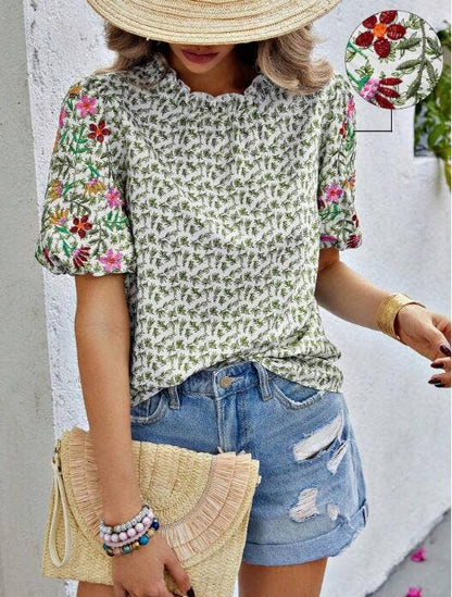 Floral Embroidered Blouses Tops