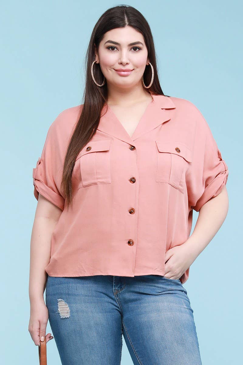 Button Up Shirt Plus Size Top - HB1933P-T Plus Size Clothing