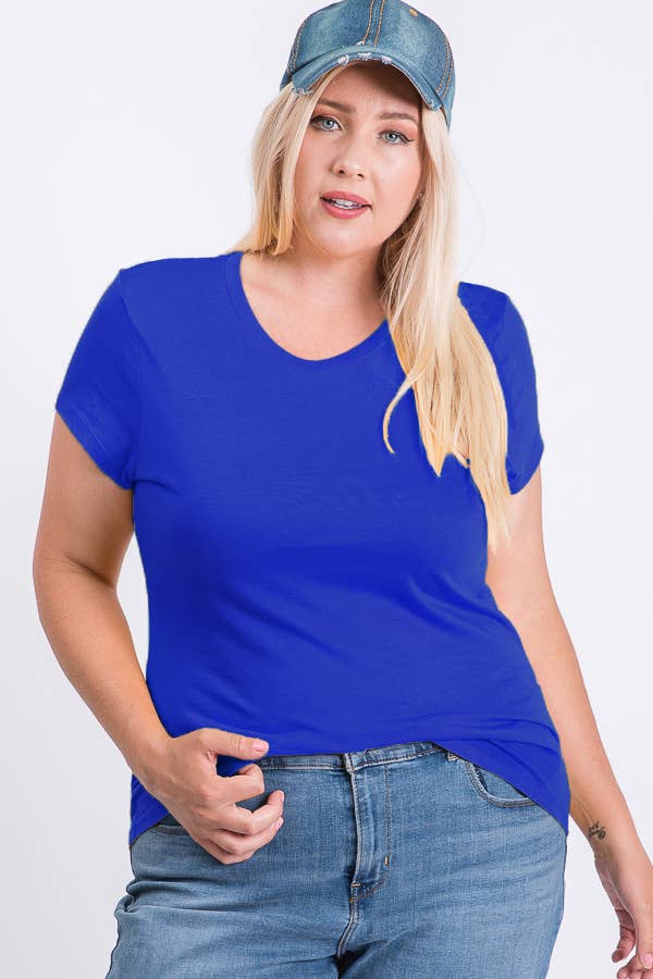 Plus Size V Neck Basic Short Sleeve Solid Tee Cotton Top