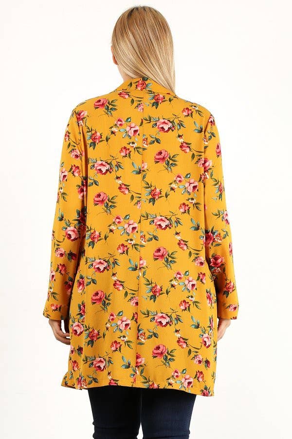 Floral Print Long Plus Size Shacket - 17381-J