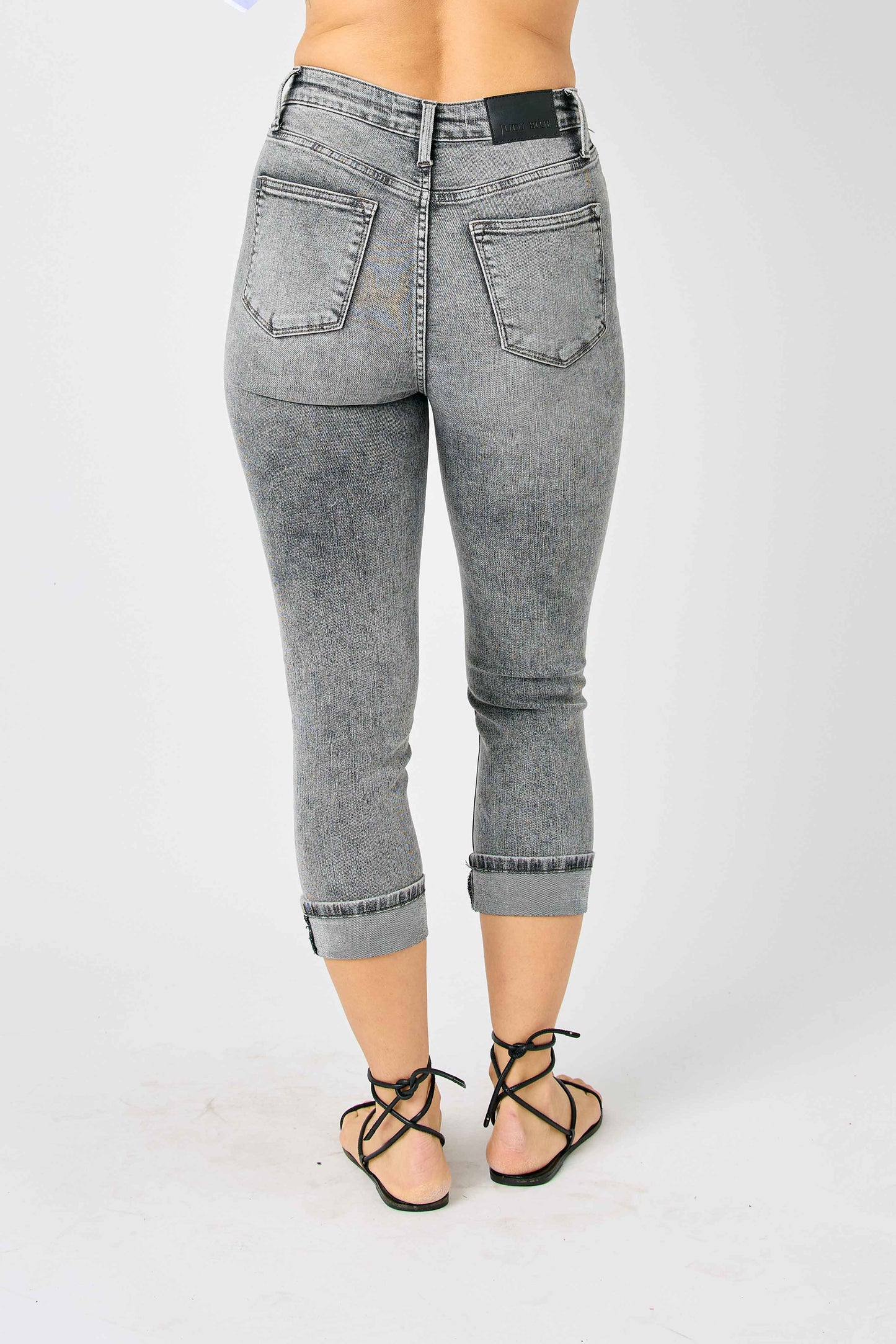 Judy Blue High Waist Grey Cuffed Button Fly Capri