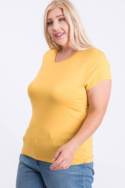 Plus Size V Neck Basic Short Sleeve Solid Tee Cotton Top