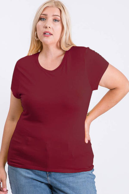 Plus Size V Neck Basic Short Sleeve Solid Tee Cotton Top