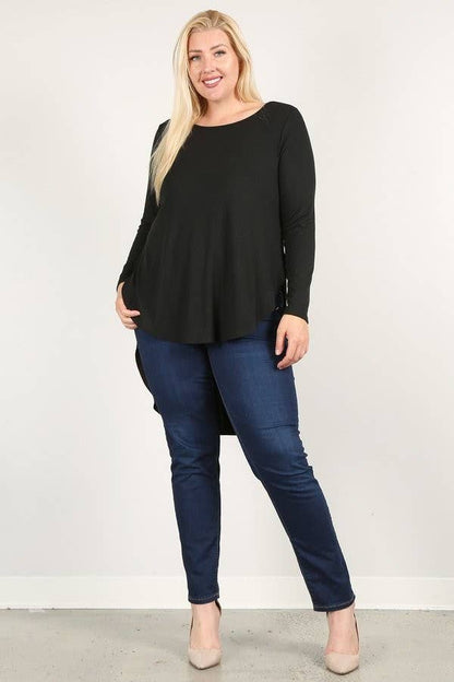 Plus Size Hi Low Hem Ribbed Top - 17658-T