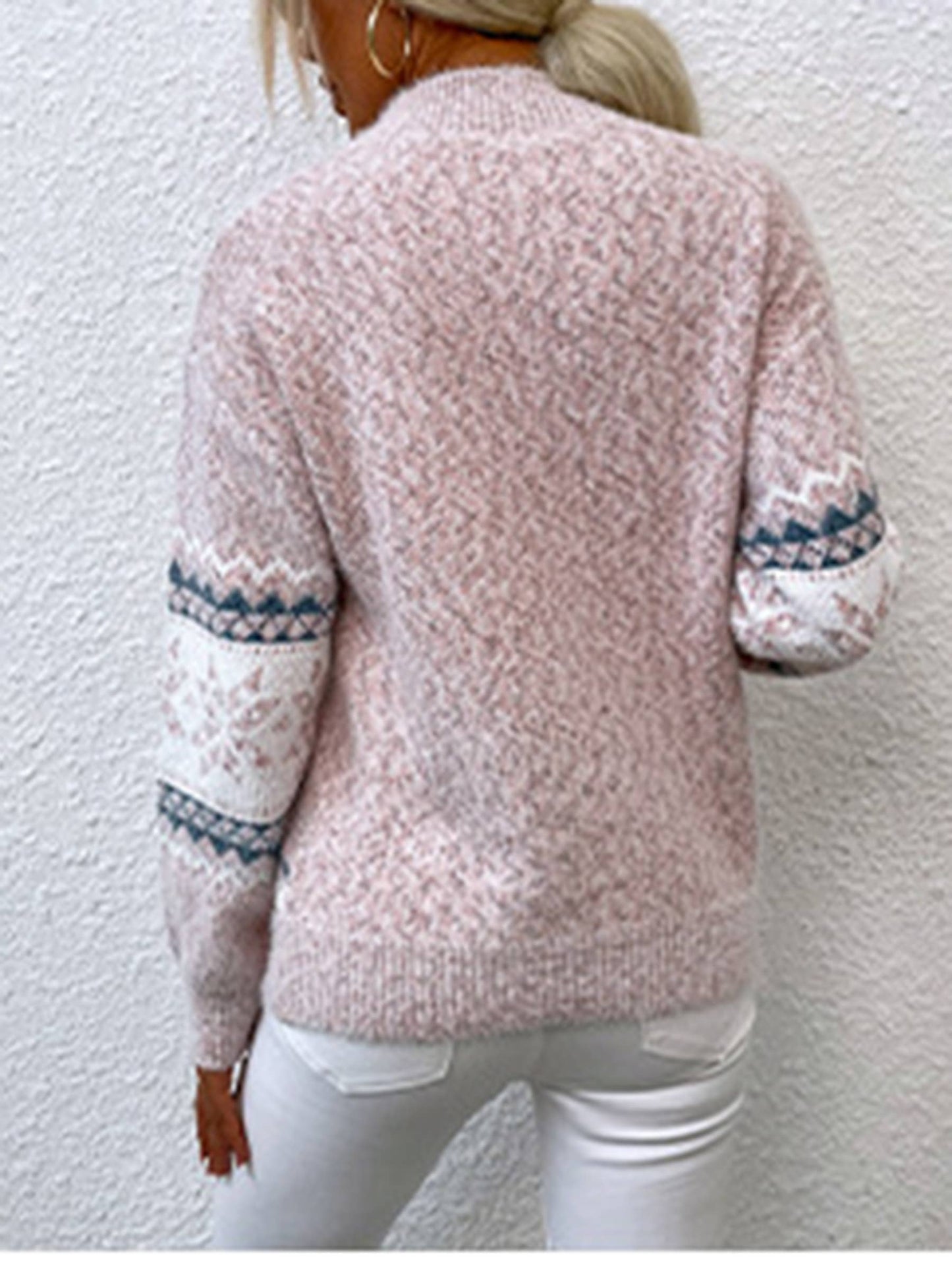 Half High Collar Snowflake Sweater For Women