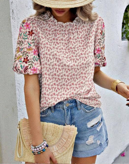 Floral Embroidered Blouses Tops