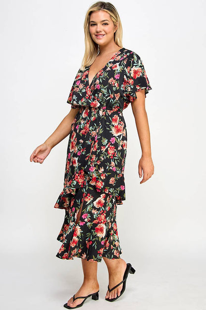 Dress floral plus size layer