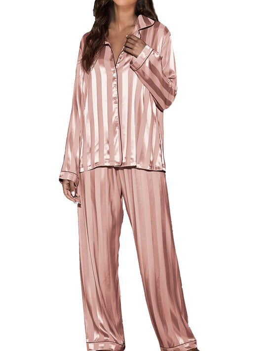 2 Piece Button Front Sleepwear Pants Set Loungewear