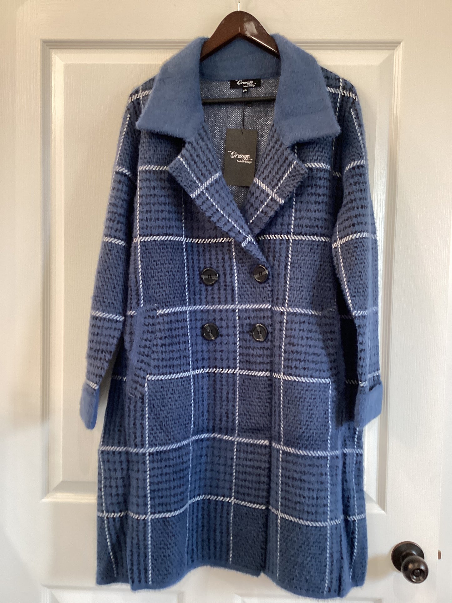 Yorkville plaid coat blue