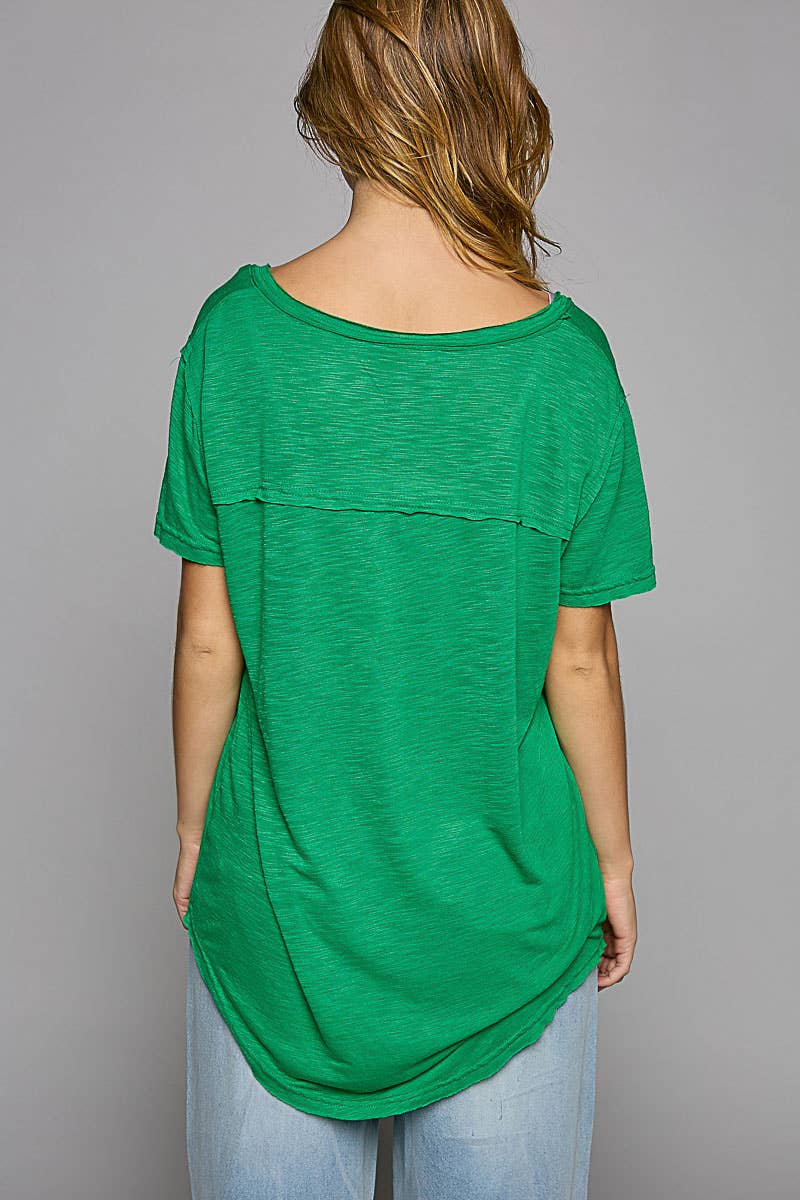 Scoop neck rayon slub pocket front short sleeve tee SALE