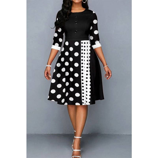 High Waist round Neck Half Sleeve Swing Dress