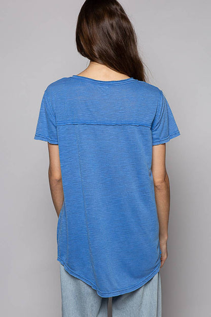 Scoop neck rayon slub pocket front short sleeve tee SALE