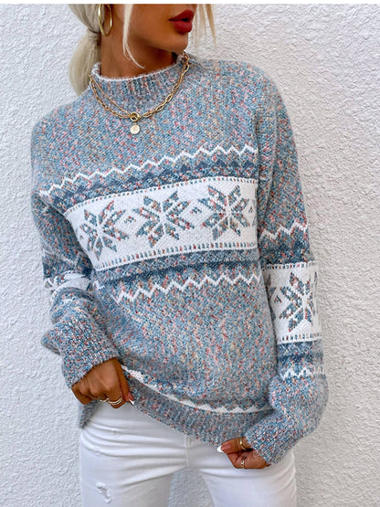 Half High Collar Snowflake Sweater For Women