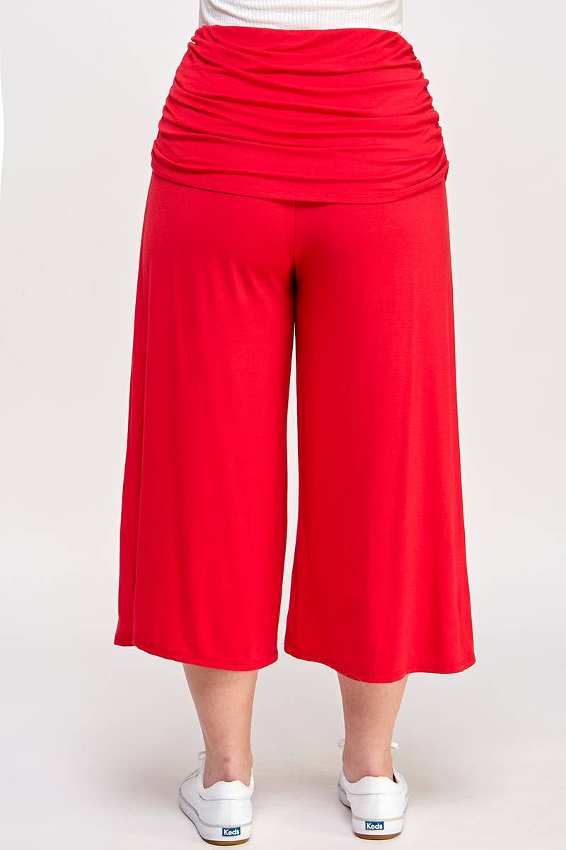 Plus Size Cropped Wide Leg Pant W/Ruched Layer JK18638-P