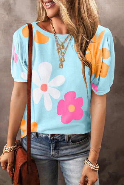 Flower Print Bubble Sleeve Tee