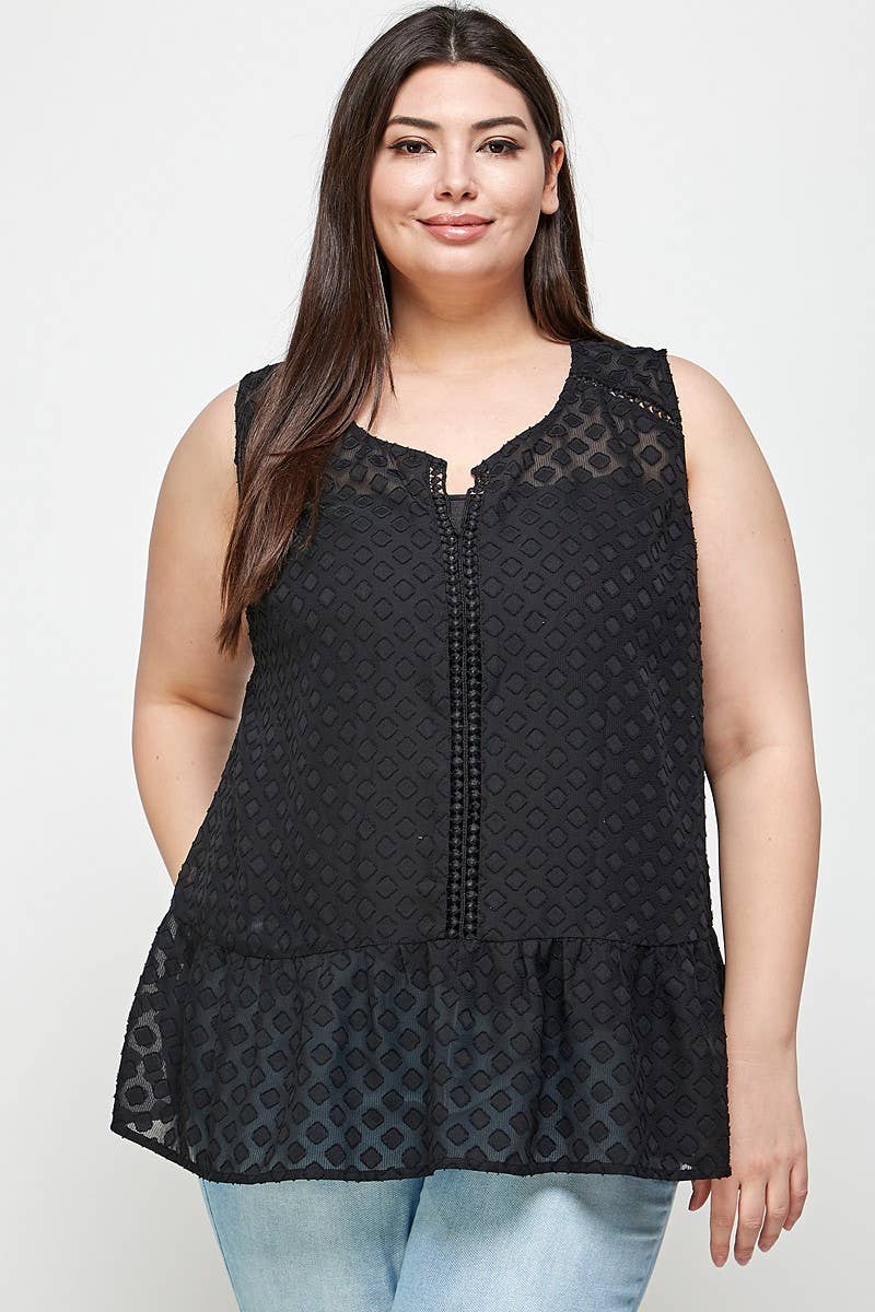 Plus Size Crochet Trim Ruffled Tunic - Plus Size Clothing