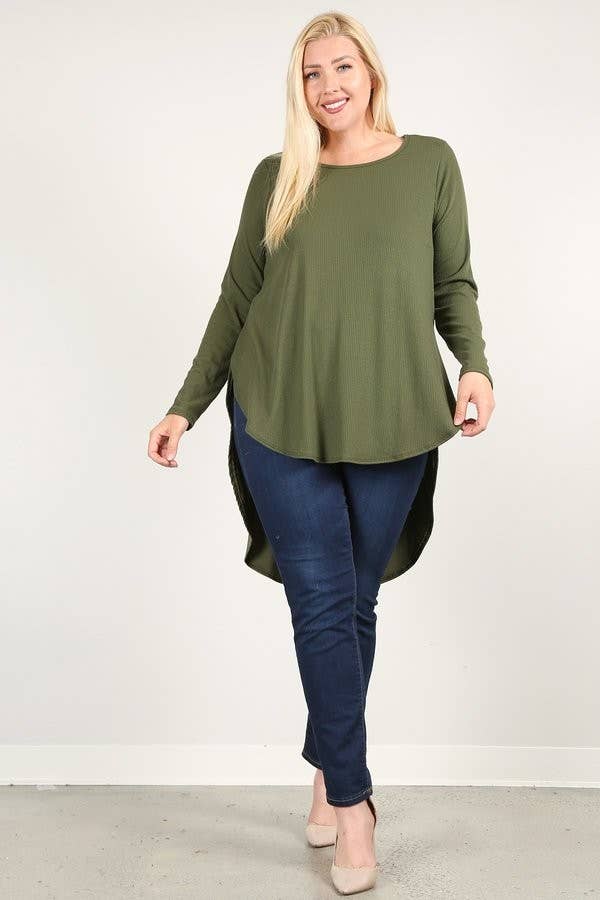 Plus Size Hi Low Hem Ribbed Top - 17658-T