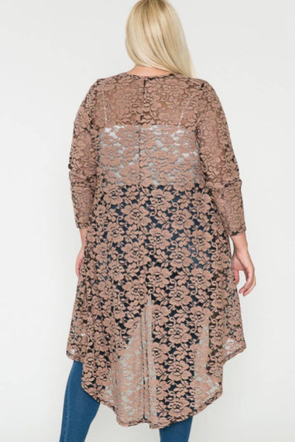 Plus Size Floral Lace Ruffle Long Sleeve Maxi Cardigan