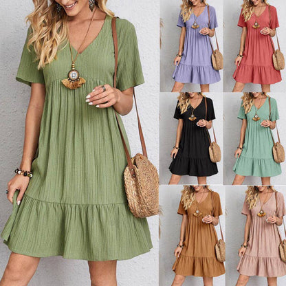 V-Neck Short Sleeves Daily Short Dress 23128