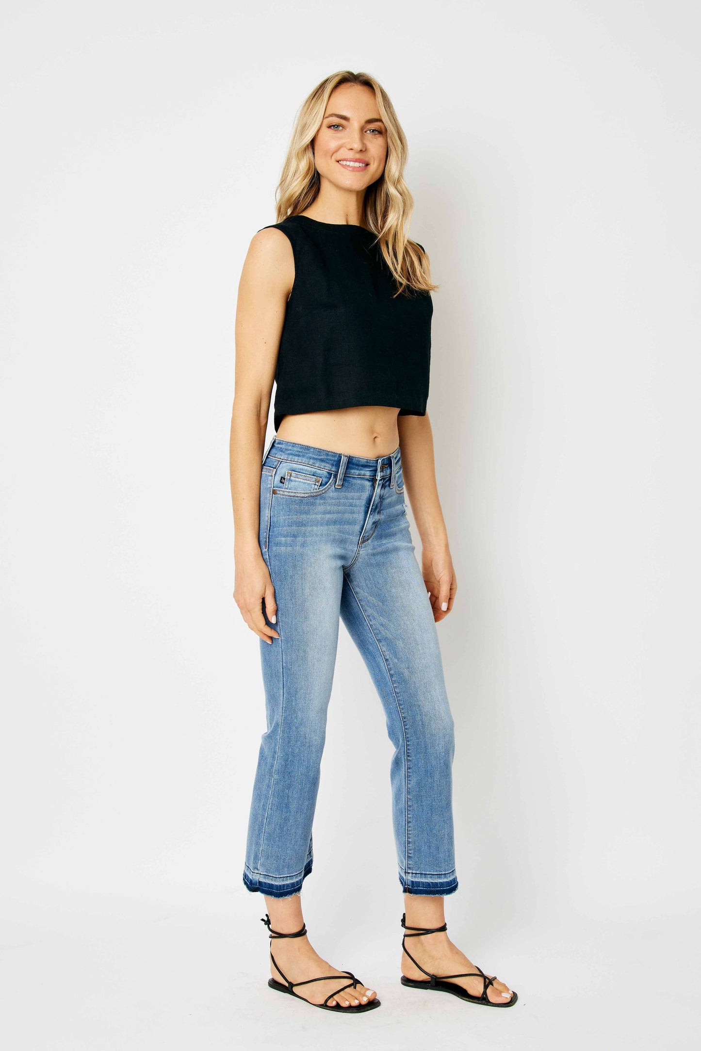 Judy Blue Mid Rise Release Hem Cropped Bootcut