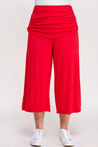 Plus Size Cropped Wide Leg Pant W/Ruched Layer JK18638-P