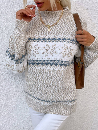 Half High Collar Snowflake Sweater For Women