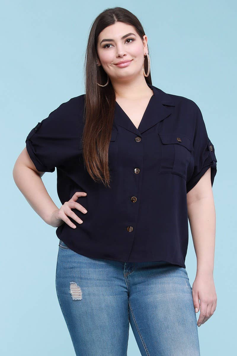 Button Up Shirt Plus Size Top - HB1933P-T Plus Size Clothing