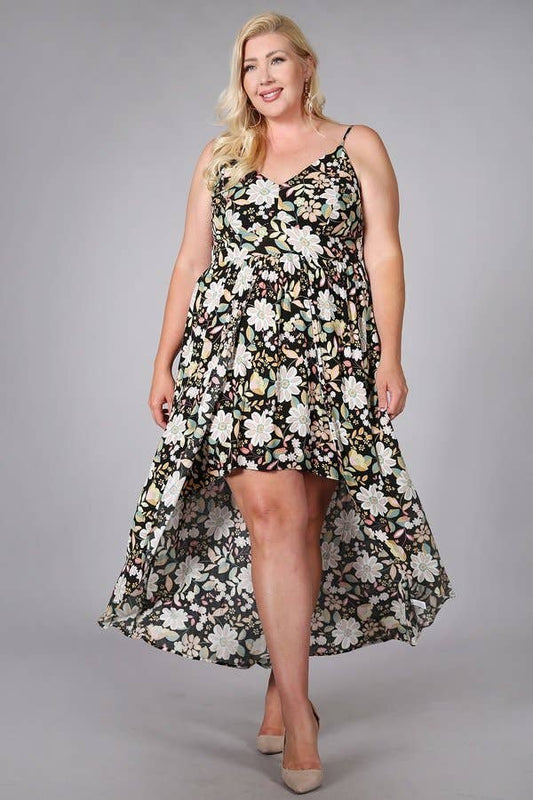 Floral Print Hi-Lo Maxi Plus Size Dress - SS1538P-3D