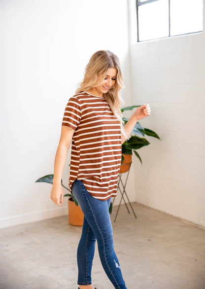 Short Sleeve Striped Mia Top | S-3X