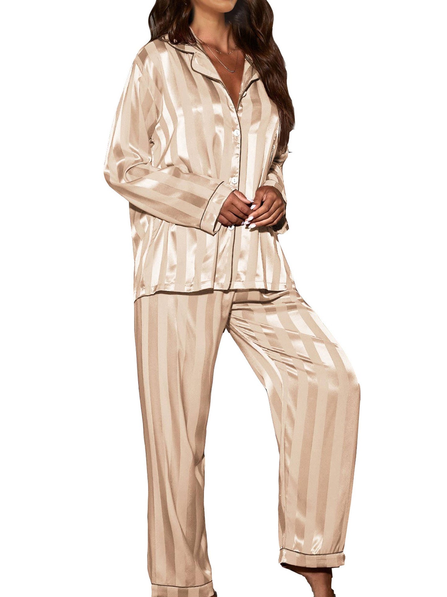 2 Piece Button Front Sleepwear Pants Set Loungewear