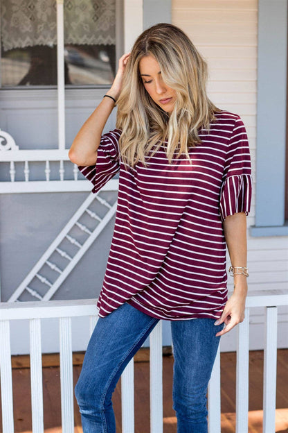 Payton Stripe Flare Sleeve Top | S-3X