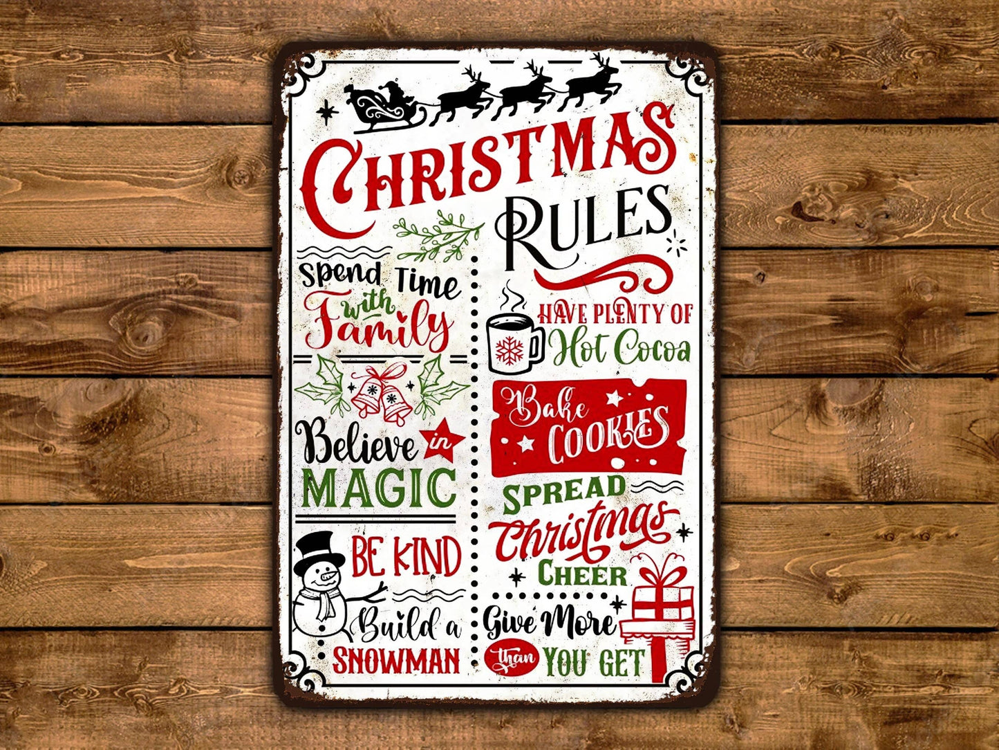 Christmas Rules Metal Vintage Style Sign