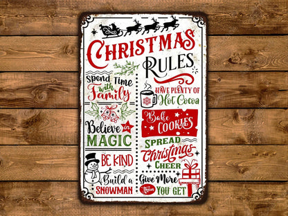 Christmas Rules Metal Vintage Style Sign