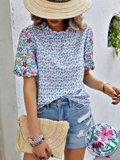 Floral Embroidered Blouses Tops