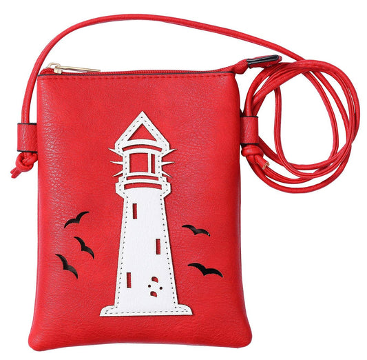 Red - Light house laser cut cross body cell phone bag