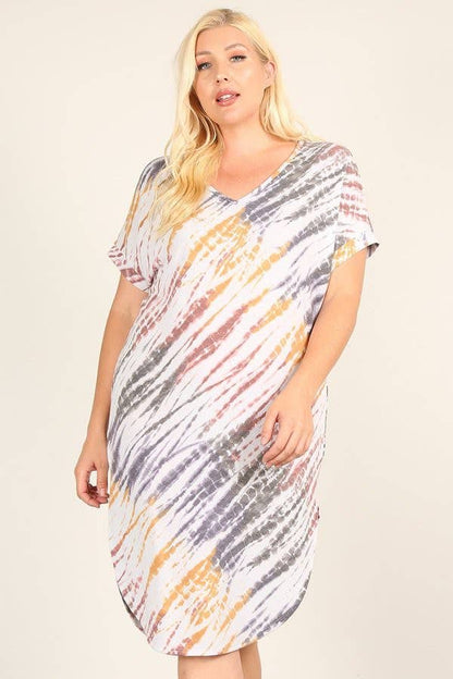 Tie Dye Midi Plus Size Dress - 17585-D