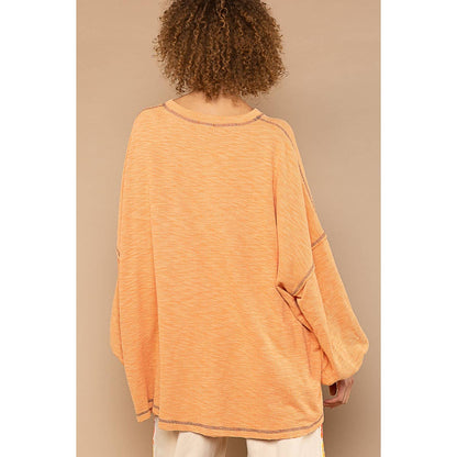 Round neck long sleeve overlock detail knit top SALE