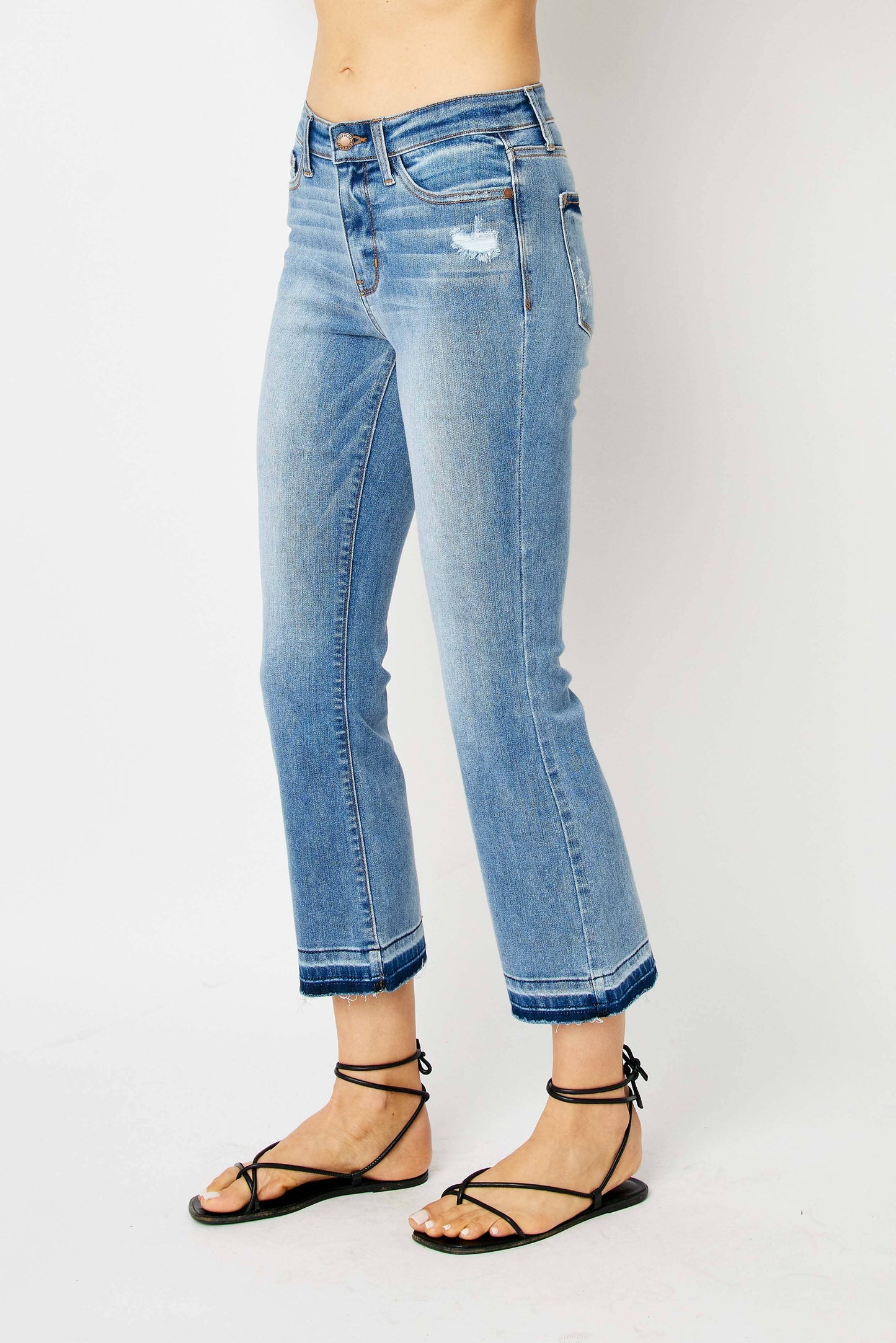 Judy Blue Mid Rise Release Hem Cropped Bootcut