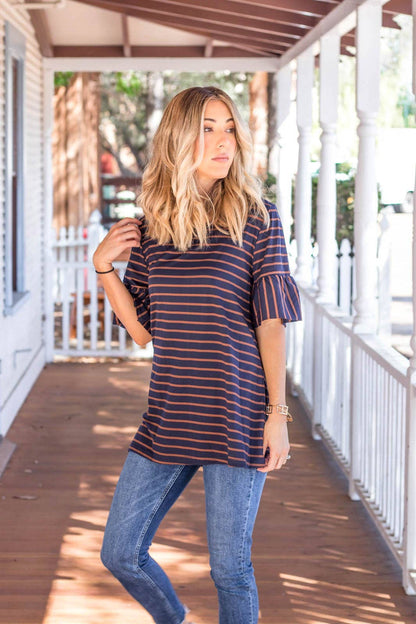 Payton Stripe Flare Sleeve Top | S-3X