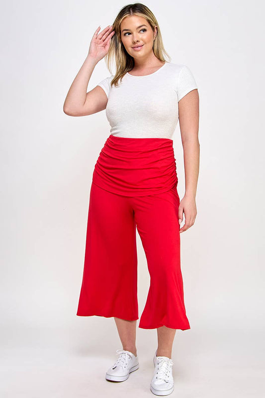 Plus Size Cropped Wide Leg Pant W/Ruched Layer JK18638-P